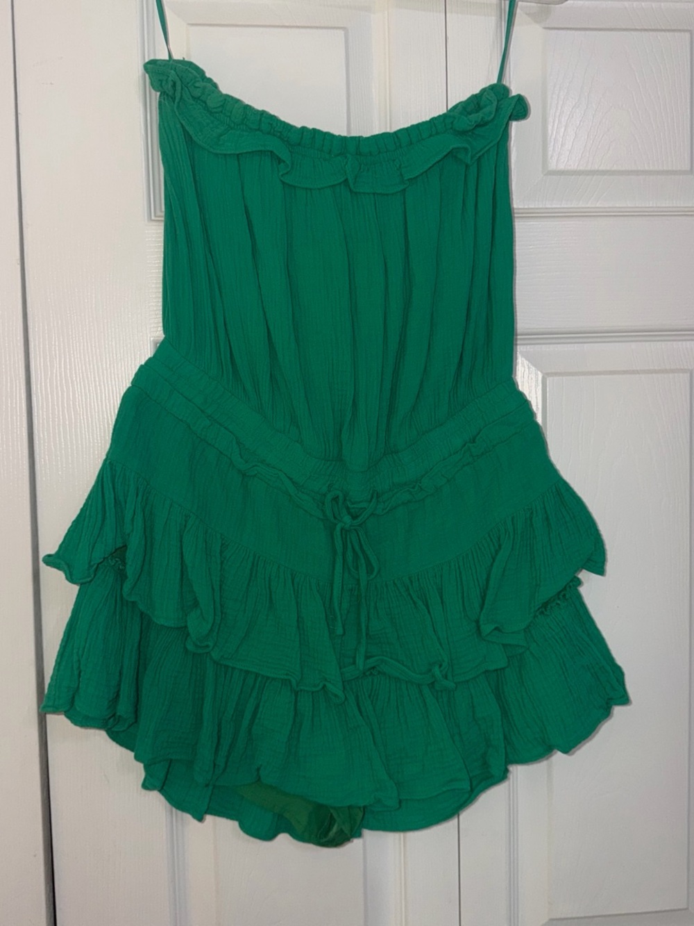 Green Ruffled Tiered Romper